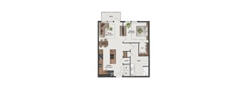 1 bedroom, 1 bathroom, 840 square foot A5A-LW floorplan at St. Elmo Apartments in Austin, TX