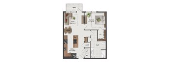 1 bedroom, 1 bathroom, 840 square foot A5A-LW floorplan at St. Elmo Apartments in Austin, TX