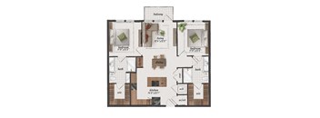 2 Bedroom, 2 Bathroom, 1080 Square Feet - B3 Floorplan at St. Elmo Apartments in Austin, TX