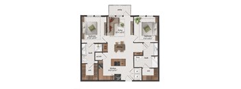 2 Bedroom, 2 Bathroom, 1080 Square Feet - B3-LW Floorplan at St. Elmo Apartments in Austin, TX