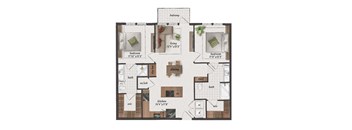 2 Bedroom, 2 Bathroom, 1080 Square Feet - B3-LW ANSI A Floorplan at St. Elmo Apartments in Austin, TX