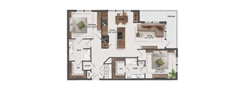 2 Bedroom, 2 Bathroom, 1285 Square Feet - B7 Floorplan at St. Elmo Apartments in Austin, TX