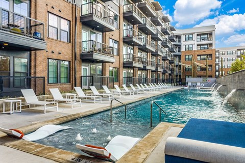 Refreshing Swimming Pool Area at St. Elmo Apartment in Austin, TX