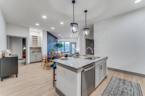 Contemporary Kitchen Setup at St. Elmo Apartment in Austin, TX