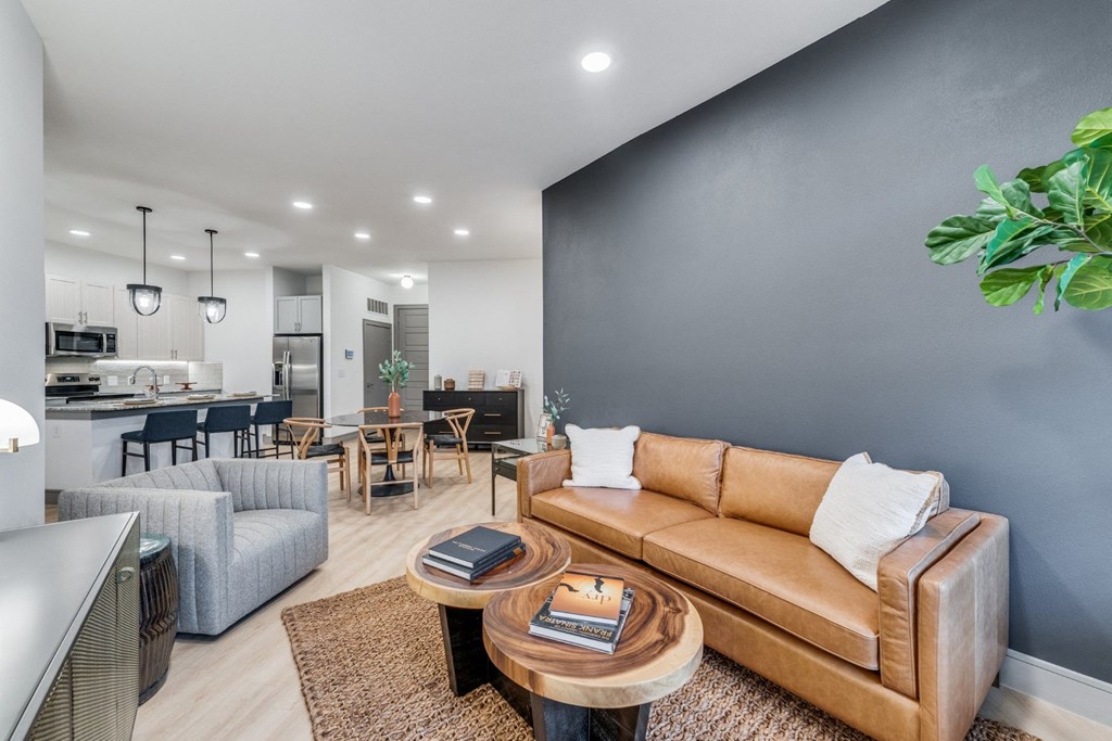 Modern Living Room Interior with Stylish Decor at St. Elmo Apartment in Austin, TX