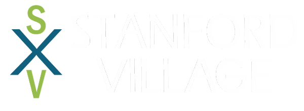 The image displays the name "STANFORD VILLAGE" with a stylized "S" and "V" in the foreground.