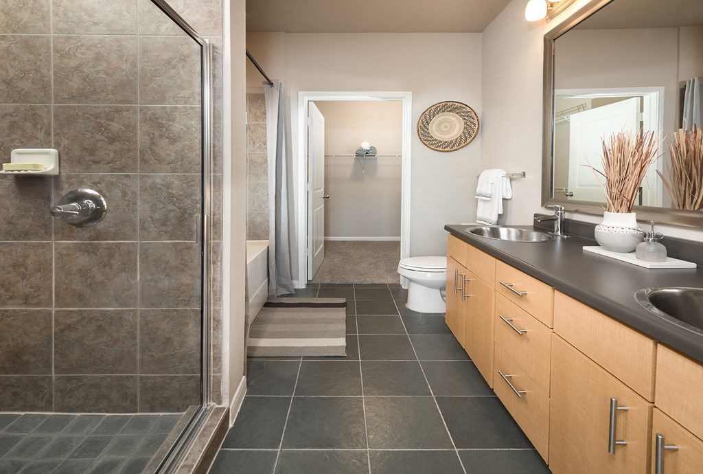 European-Inspired Bathrooms at The Grand at Upper Kirby | Apartments in Houston, TX