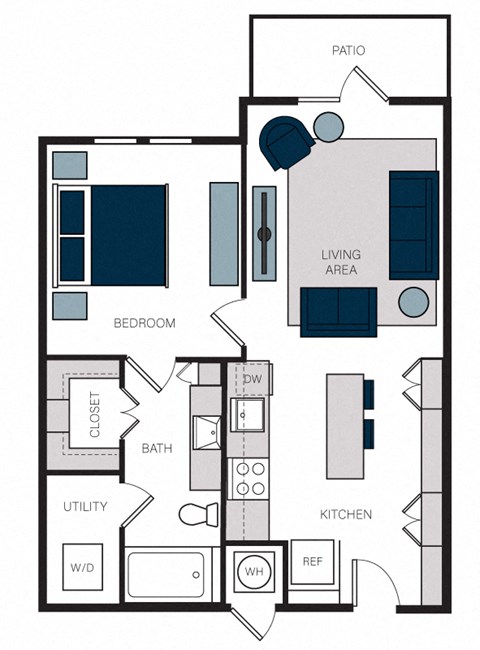 "A1" 1 Bedroom 1 Bath Floor Plan at The Alastair at Aria Village, Sandy Springs, GA