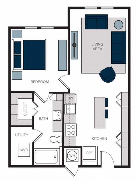 "A2" 1 Bedroom 1 Bath Floor Plan at The Alastair at Aria Village, Sandy Springs, 30328