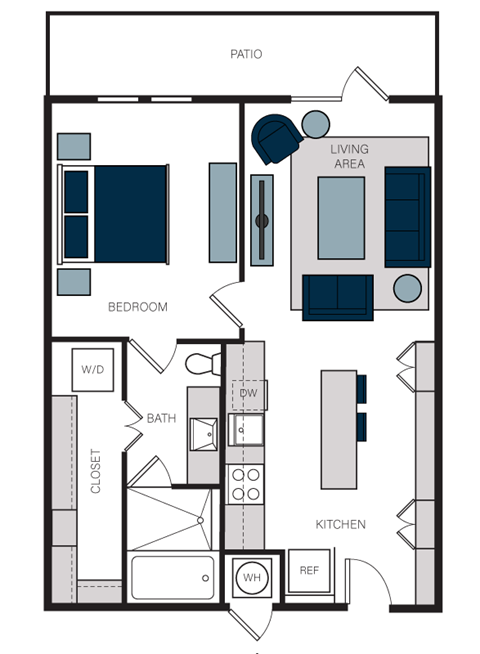 "A3" 1 Bedroom 1 Bath Floor Plan at The Alastair at Aria Village, Sandy Springs, Georgia
