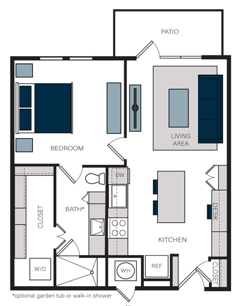 "A4" 1 Bedroom 1 Bath Floor Plan at The Alastair at Aria Village, Sandy Springs