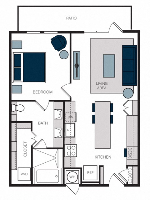 "A5" 1 Bedroom 1 Bath Floor Plan at The Alastair at Aria Village, Georgia