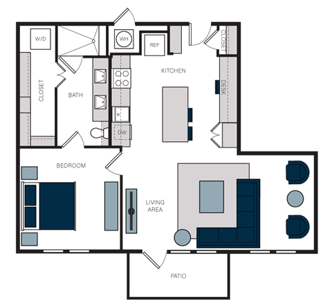 "A6" 1 Bedroom 1 Bath Floor Plan at The Alastair at Aria Village, Georgia, 30328
