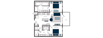 "B1" 2 Bedroom 2 Bath Floor Plan at The Alastair at Aria Village, Sandy Springs, GA, 30328