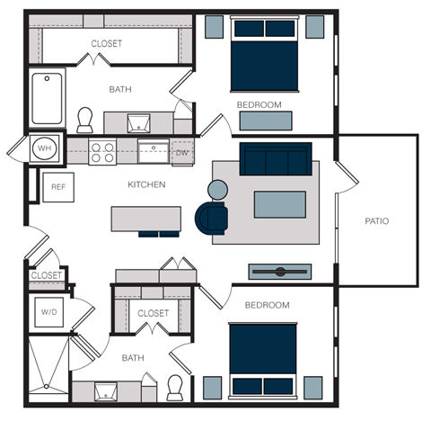 "B1" 2 Bedroom 2 Bath Floor Plan at The Alastair at Aria Village, Sandy Springs, GA, 30328