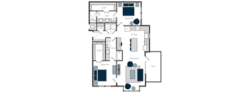"B11" 2 Bedroom 2 Bath Floor Plan Layout at The Alastair at Aria Village, Sandy Springs, 30328