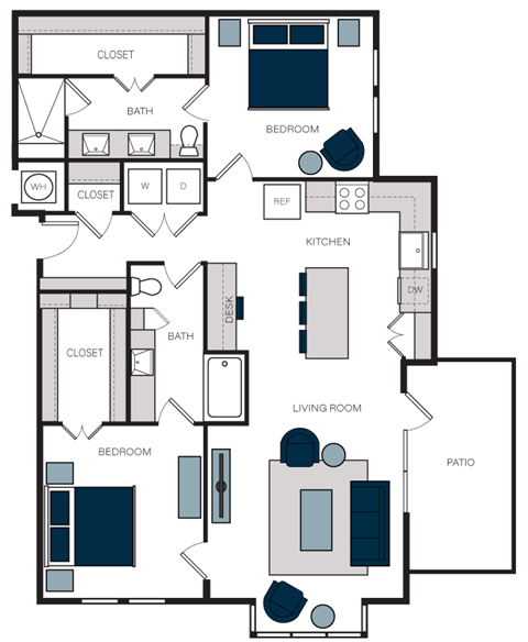 "B11" 2 Bedroom 2 Bath Floor Plan Layout at The Alastair at Aria Village, Sandy Springs, 30328