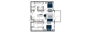 "B2" 2 Bedroom 2 Bath Floor Plan at The Alastair at Aria Village, Sandy Springs