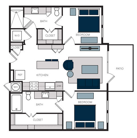 "B2" 2 Bedroom 2 Bath Floor Plan at The Alastair at Aria Village, Sandy Springs