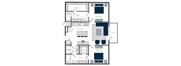 "B3" 2 Bedroom 2 Bath Floor Plan at The Alastair at Aria Village, Georgia, 30328
