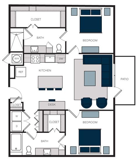 "B3" 2 Bedroom 2 Bath Floor Plan at The Alastair at Aria Village, Georgia, 30328