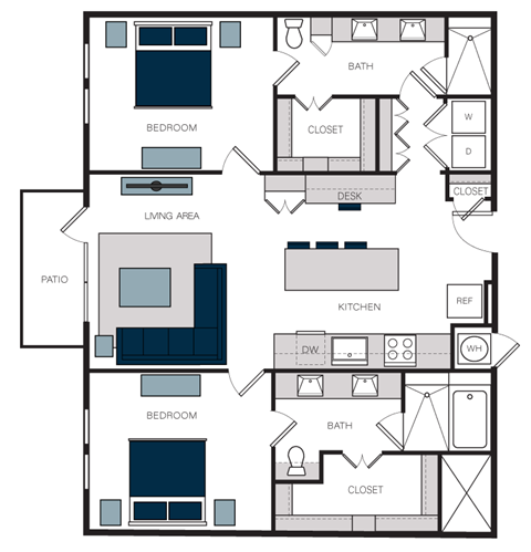 "B5" 2 Bedroom 2 Bath Floor Plan at The Alastair at Aria Village, Sandy Springs, GA