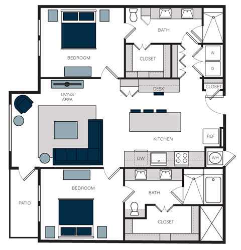 "B6" 2 Bedroom 2 Bath Floor Plan at The Alastair at Aria Village, Sandy Springs, 30328