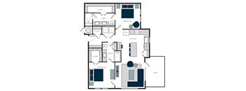 "B8" 2 Bedroom 2 Bath Floor Plan at The Alastair at Aria Village, Georgia