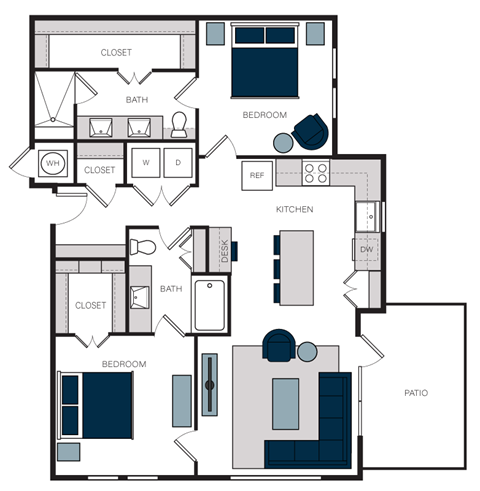 "B8" 2 Bedroom 2 Bath Floor Plan at The Alastair at Aria Village, Georgia