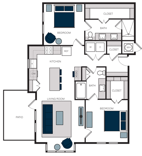 "B9" 2 Bedroom 2 Bath Floor Plan at The Alastair at Aria Village, Georgia, 30328