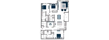 "C1" 3 Bedroom 3 Bath Floor Plan Layout at The Alastair at Aria Village, Sandy Springs
