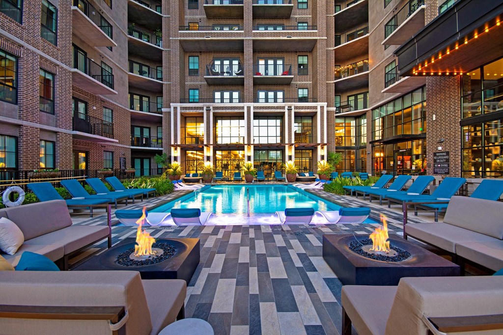 Firepit  In Lounge Area Next To Pool at The Case Building, Dallas, Texas