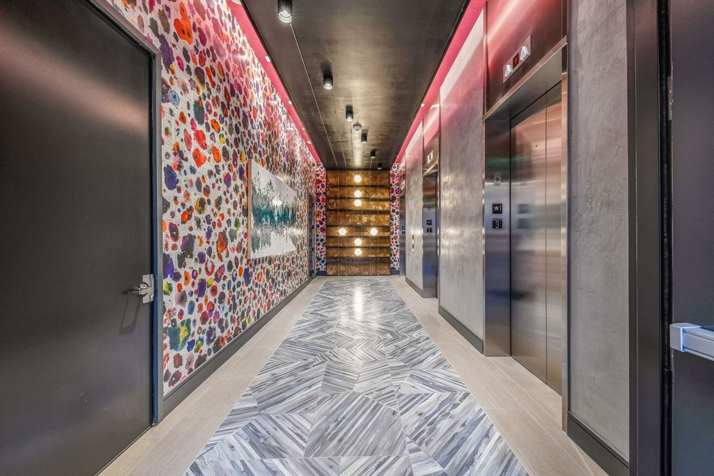 Elevator Hallway at The Hamilton at The Epic in Deep Ellum, Dallas, Texas, TX
