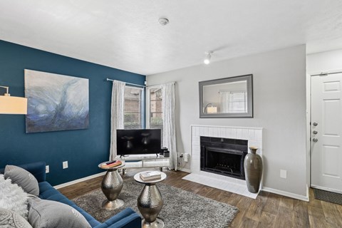 Model unit living room at The Summit in Mesquite, TX