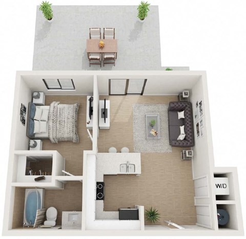 1 Bed 1 Bath Floor Plan at Twenty2 West, West Miami, Florida