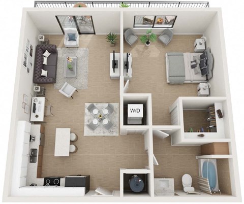 1 Bedroom 1 Bathroom Floor Plan at Twenty2 West, West Miami