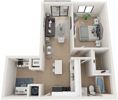 One Bed One Bath Floor Plan at Twenty2 West, Florida, 33155