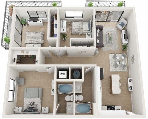 3 Bed 2 Bath Floor Plan at Twenty2 West, West Miami, Florida