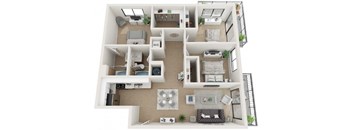 3 Bedroom and 2 Bath Floor Plan at Twenty2 West, West Miami