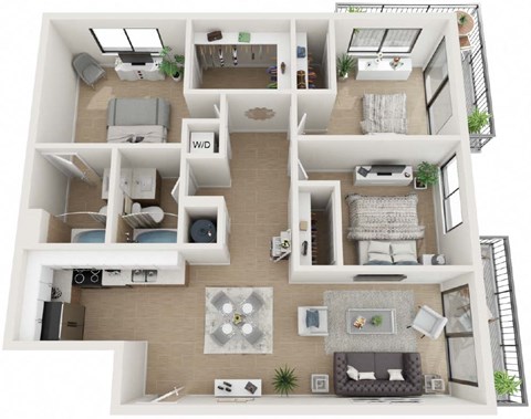 3 Bedroom and 2 Bath Floor Plan at Twenty2 West, West Miami