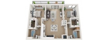 2 Bedroom 2 Bathroom Floor Plan at Twenty2 West, Florida, 33155