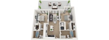 2 bedroom 2 bath Floor Plan at Twenty2 West, West Miami, FL, 33155