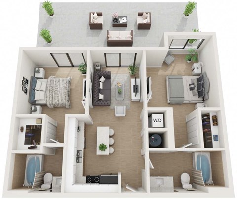 2 bedroom 2 bath Floor Plan at Twenty2 West, West Miami, FL, 33155