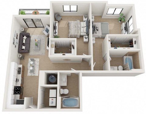 2 Bedroom 2 Bathroom Twenty9 Floor Plan at Twenty2 West, Florida, 33155