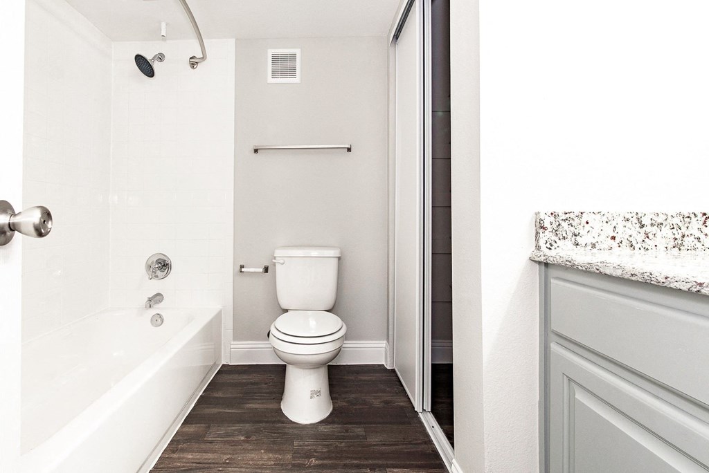 A4 bathroom with bath tub and toilet at Vine Apartments in Arlington, TX