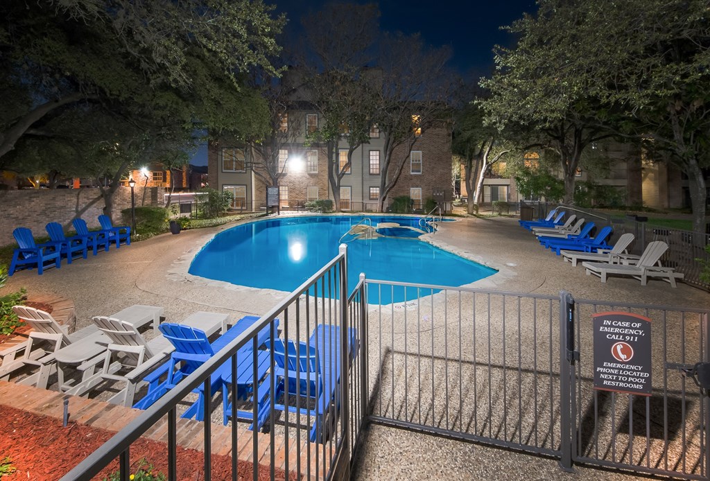 our apartments have a large pool at night