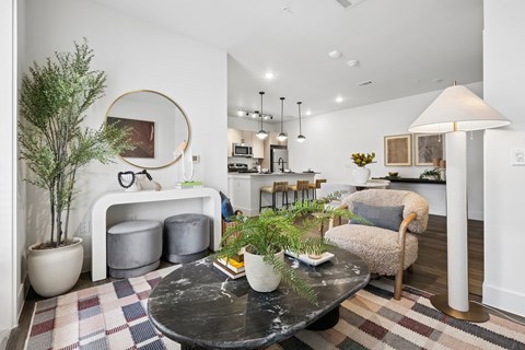 Living Room Model Unit at Woodgate Place in Waco, TX