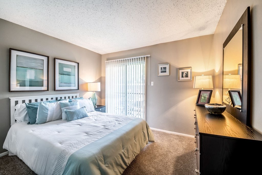 model bedroom at Westdale Pointe in Austin, TX