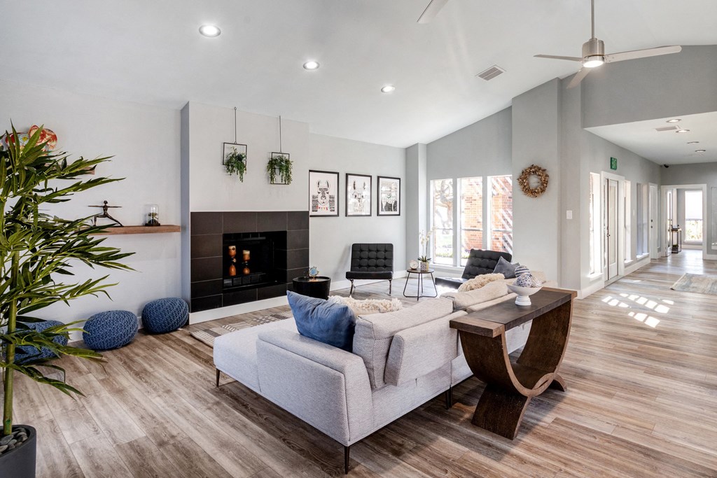 Fireplace in Leasing Office at the Leasing Office at Walnut Creek Crossing Apartments in Austin, Texas, TX