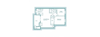 A4 floor plan, 786sqft, 1 bed, 1 bath, at Westdale Creek apartments in Austin, TX